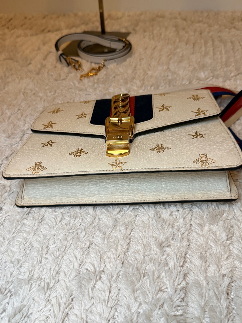 Gucci Sylvie Crossbody with Gold Star & Bee and Red-Blue Stripe strap - Picture 5 of 16